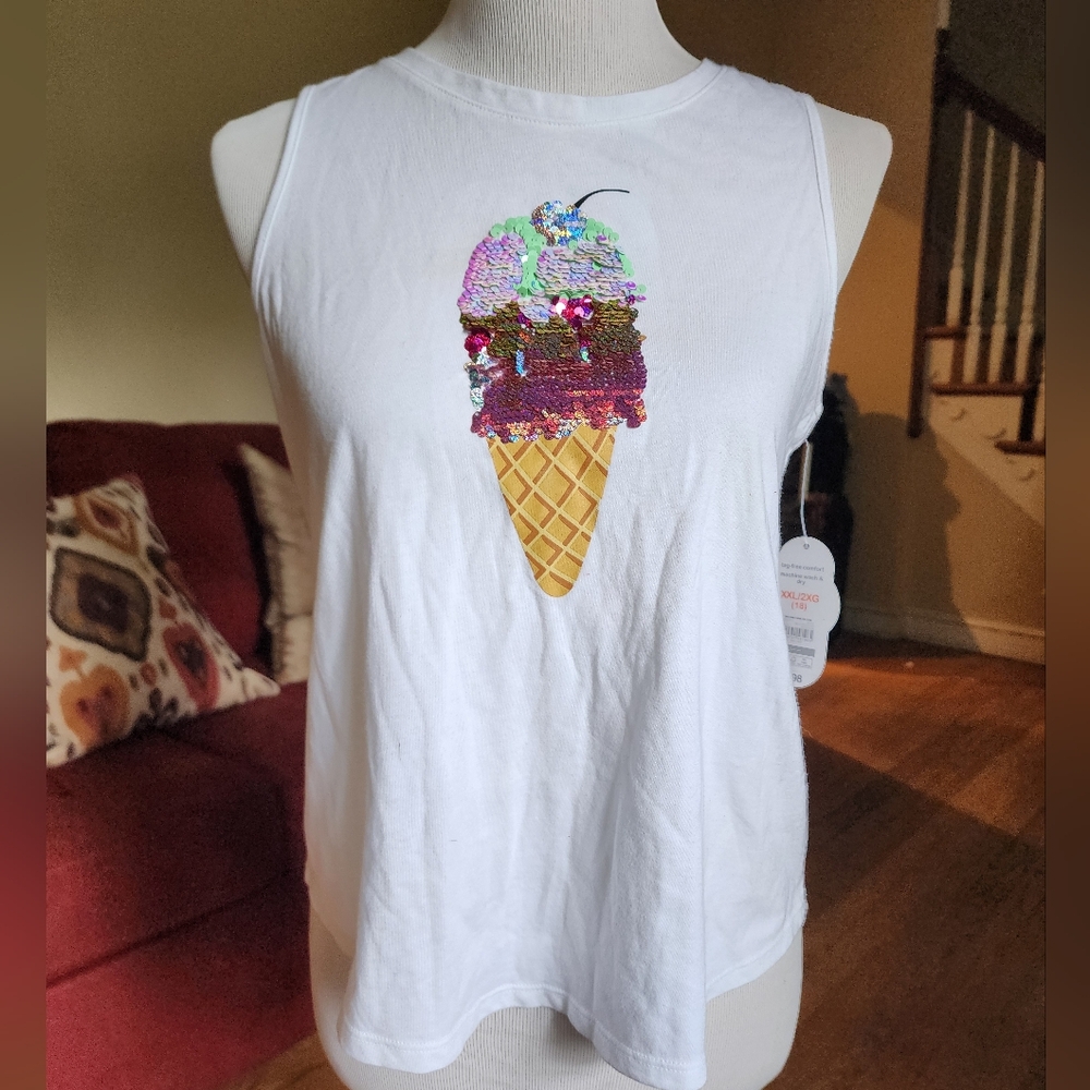 Wonder Nation White Tank Top with Ice Cream Design